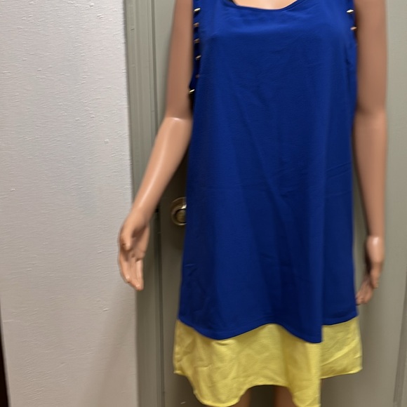 Blue Pepper Sleevless Medi Dress with copper embellishments around sleeved 2X - Picture 17 of 17